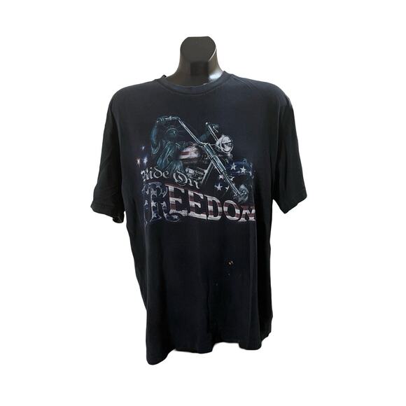 Distressed Skeleton Rider “Ride On Freedom” Graphic T-Shirt - Picture 1 of 11